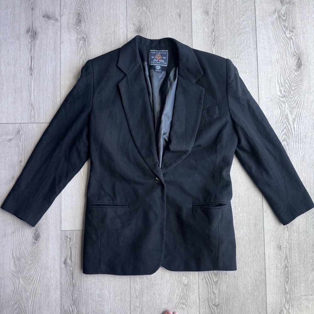 Vintage 1992 The Limited Wool Cashmere Blazer Womens L Black 90s Career Jacket